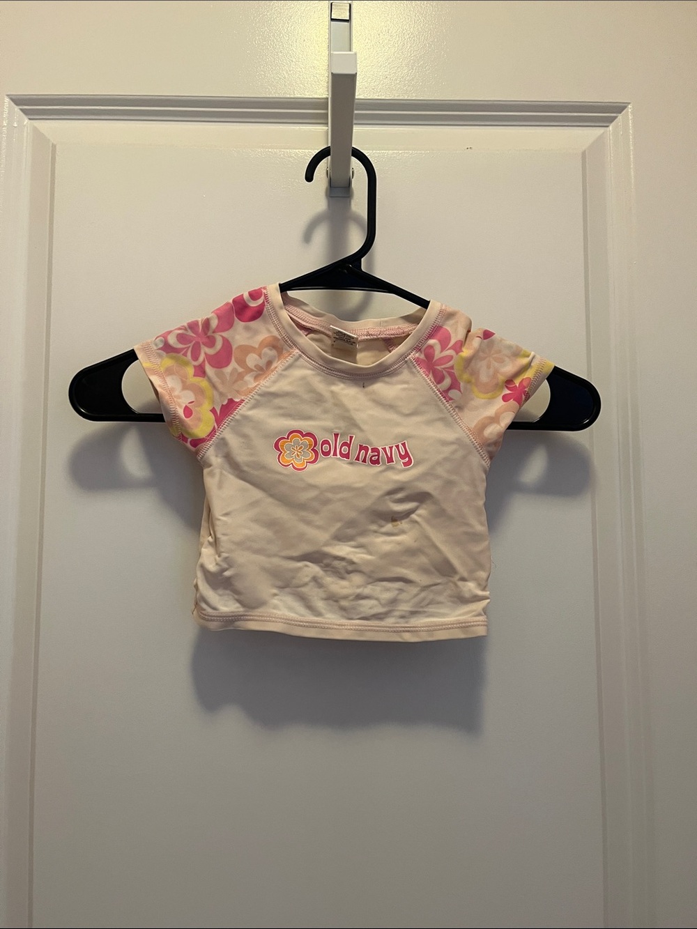 Old Navy Cream Rashguard with Pink and Yellow Floral Sleeves